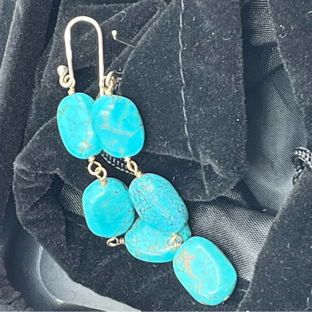 Sally C Treasures SX Sterling Silver Turquoise Dangle Earrings 925 Estate - Picture 16 of 17